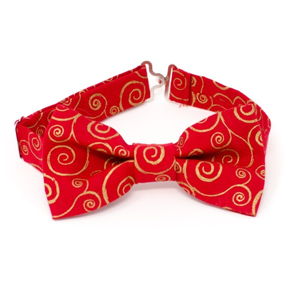 Red with Gold Swirls Boys Bow Tie for Baby Toddler - Picture 1 of 4